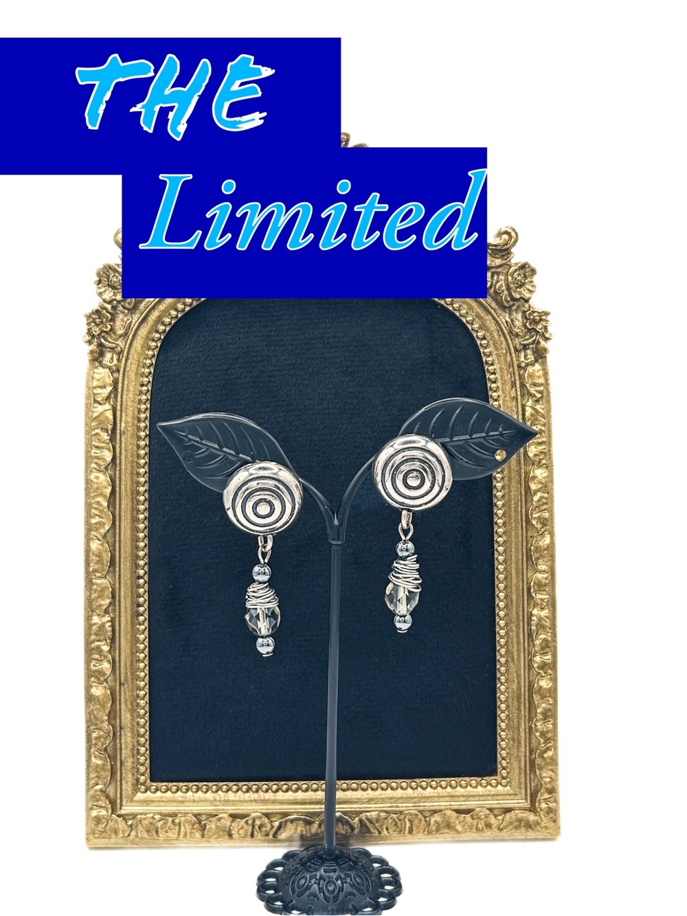 Vintage 90s The Limited Silver Swirl Drop Earrings Smoky Faceted Glass
